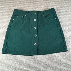 No Boundaries Hunter Green Corduroy Button-Front Mini Skirt Size 5 Retro 90s